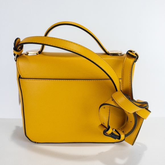 Alfani Mixed Media Metal Top Handle Satchel -Curry/Gold - Picture 3 of 4